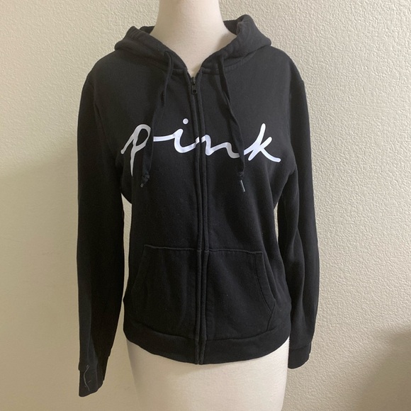 VS PINK Black Zip Hoodie Sweatshirt - Picture 1 of 5